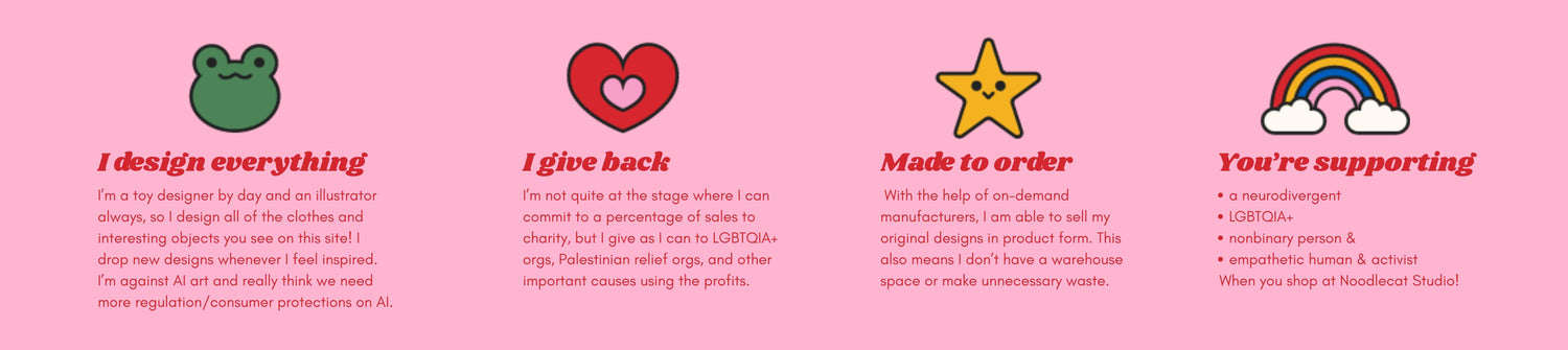 A pink background promotional graphic showing a frog, a heart, a star, and a rainbow.