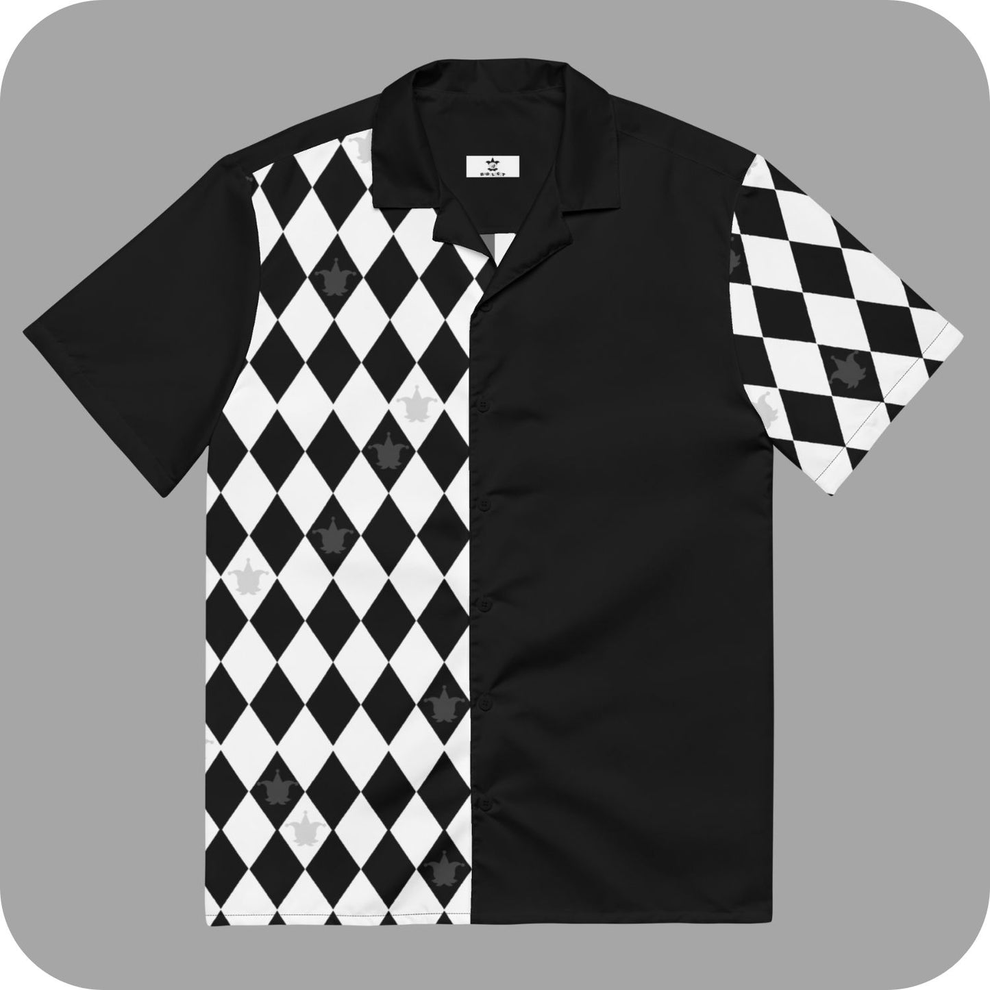 Jester Pattern Black and White Goth Clowncore Unisex button shirt 2XS - 6XL