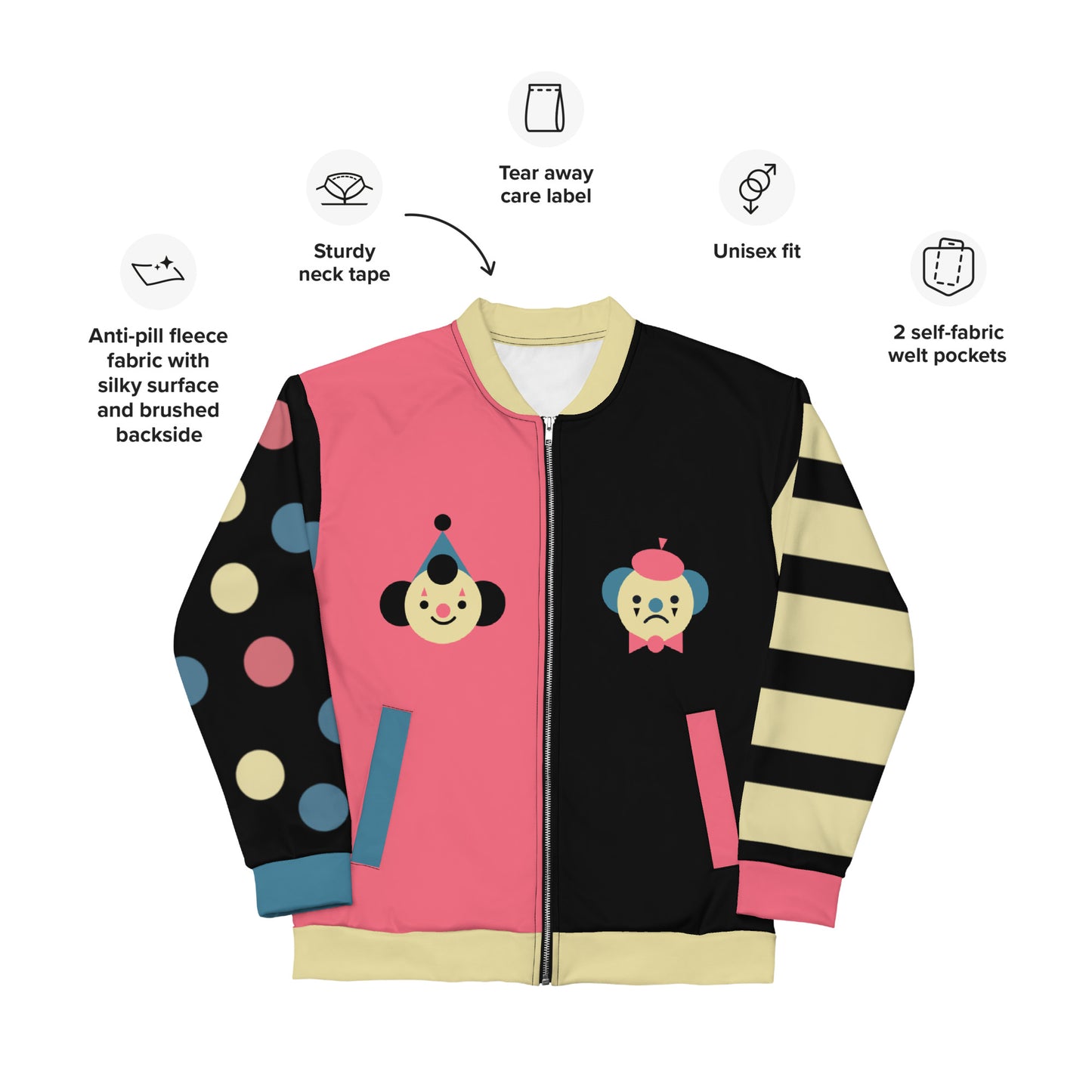 Palhaço vs Mime Clowncore Primário Colorblock Vintage Colorway Jaqueta Bomber Unissex XS-3XL