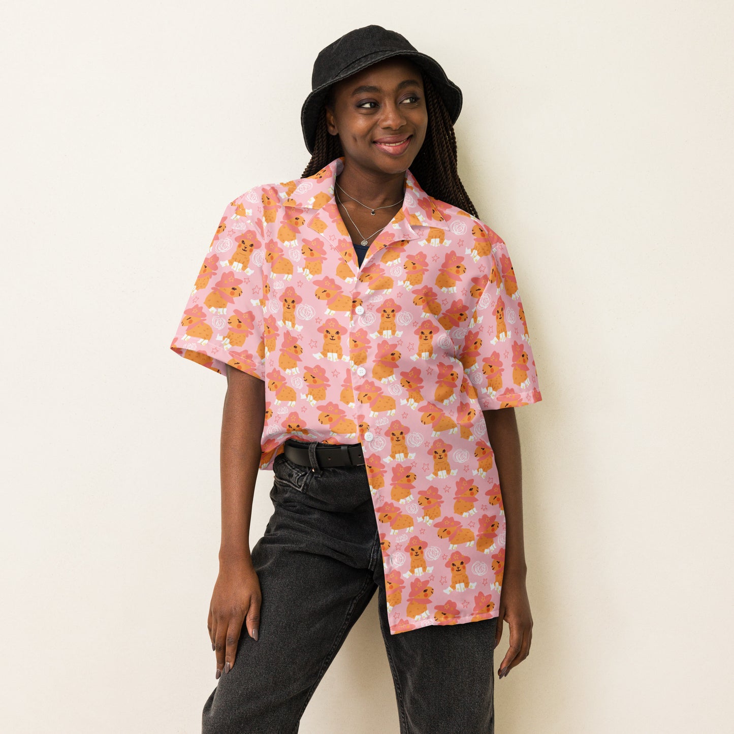 Camisa de botão unissex Cowgirl Capivara Yeehaw Howdy rosa 2XS - 6XL