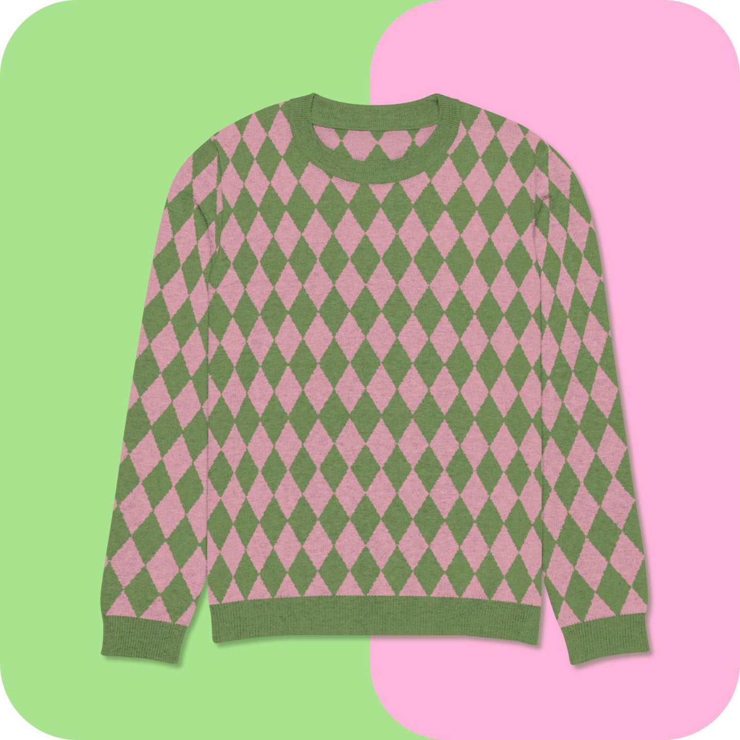 Pink and Green Diamond Knitted crew neck sweater 3XS - 3XL