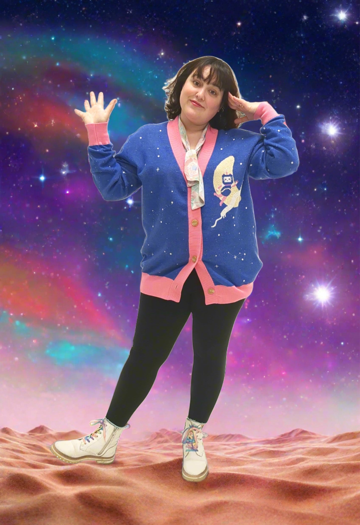 Kawaii Space Friends Frillability Knit Cardigan with buttons 2XS - 3XL