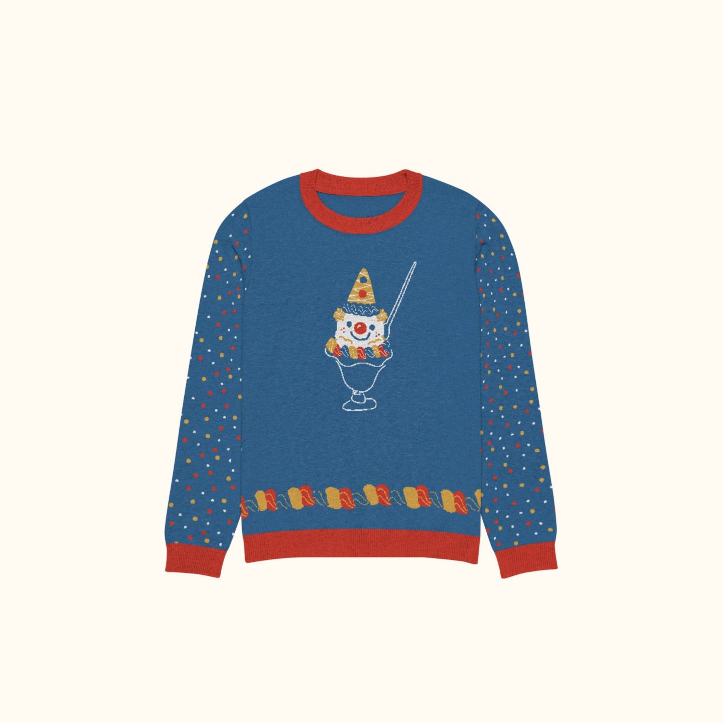 Ice Cream Clown (with sprinkle sleeves) Knitted crew neck sweater 3XS - 3XL