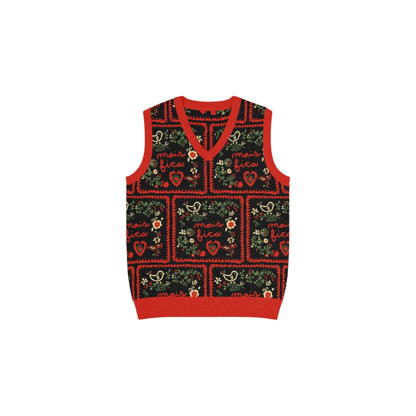 Grandma's Cross-Stitch Portuguese Inspired Mais Fica Knit V-neck Vest 3XS - 3XL
