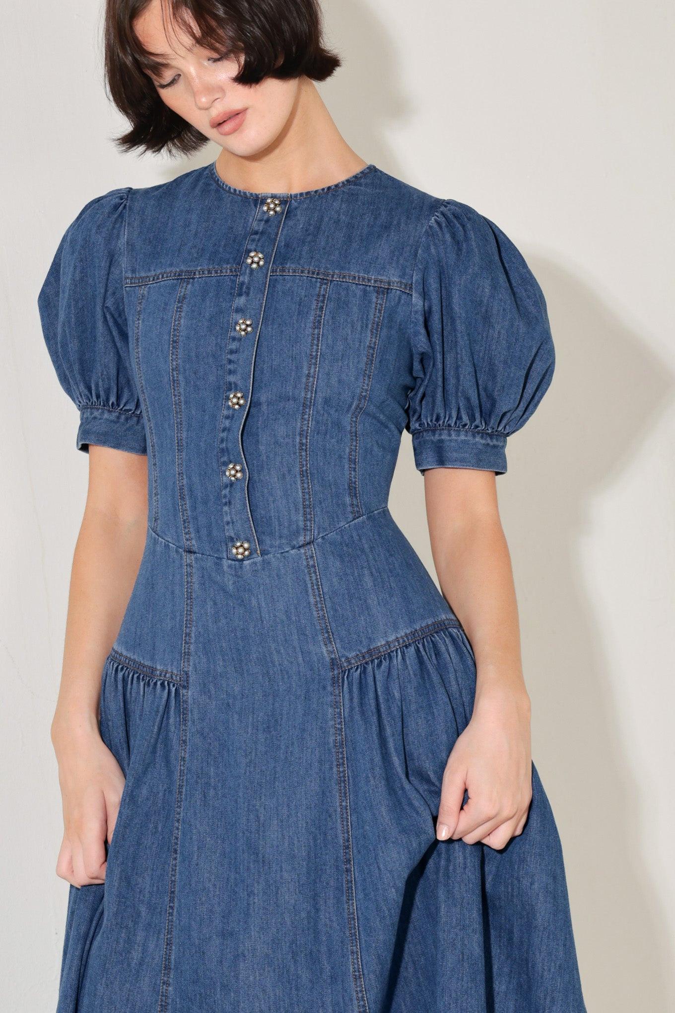 MIDDAY IN BLUE DENIM MIDI DRESS