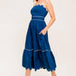RUSTIC DREAM NAVY WOVEN MIDI DRESS