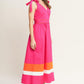 FOREST CHARM FUCHSIA ORANGE WOVEN MIDI DRESS