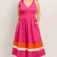 FOREST CHARM FUCHSIA ORANGE WOVEN MIDI DRESS