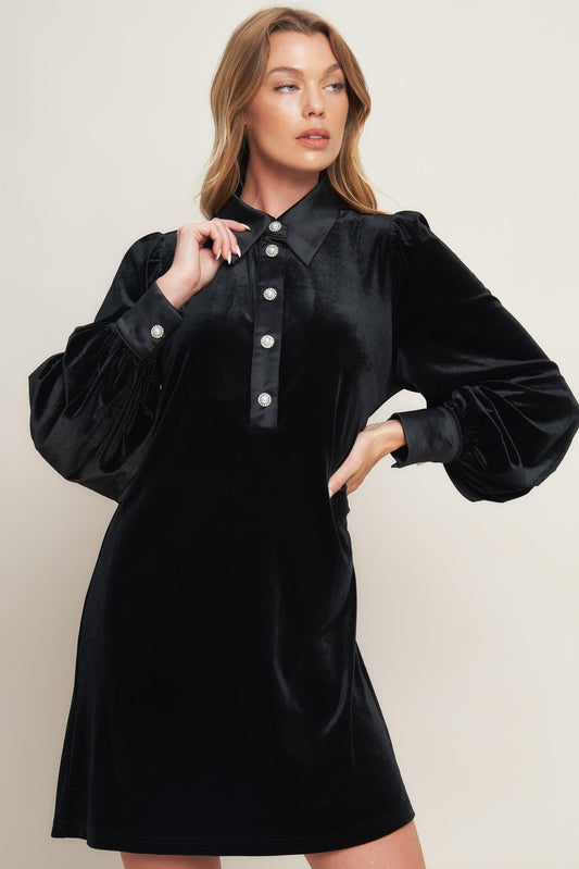 VELVET POWER BLACK MINI DRESS