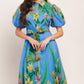 PALM SERENADE BLUE WOVEN MIDI DRESS