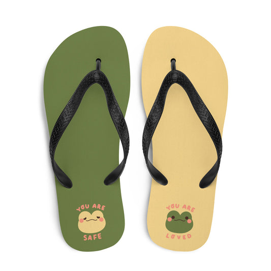 You are Safe You are Loved Froggy Cute Frog Flip-Flops Women's Sizes S, M, L