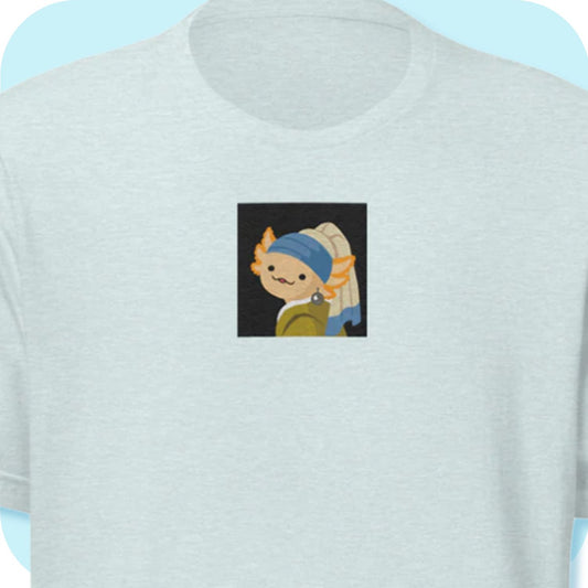 Girl with a Pearl Earring Except it's an Axolotl Embroidered Art Meme Unisex t-shirt XS - 5XL