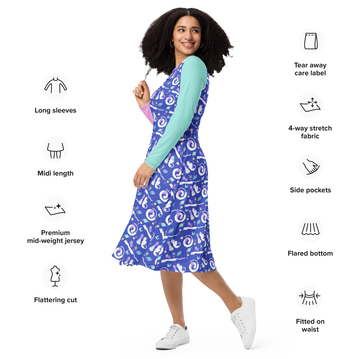 Friends in Space Frillability Collection Long Sleeve Midi Dress 2XS-6XL