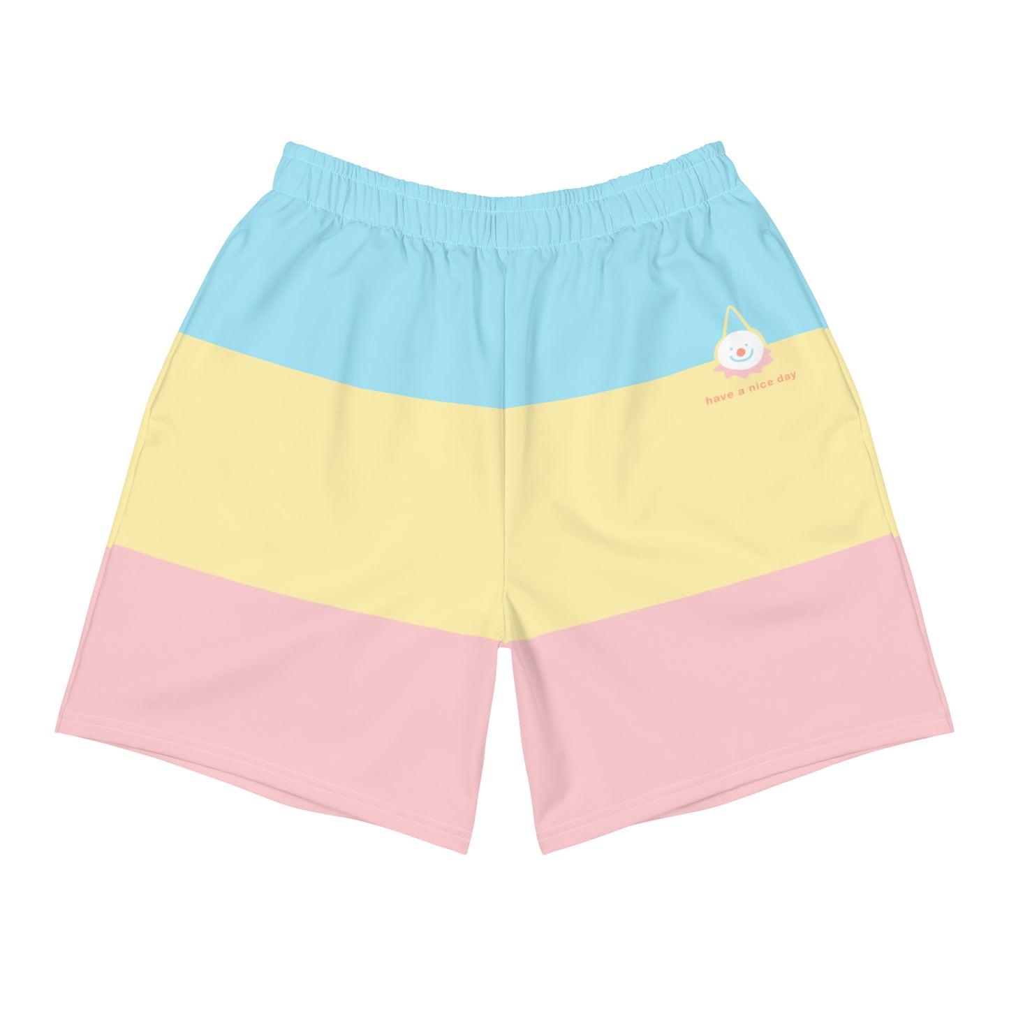 Pastel Stripe Clowncore Tenha um Bom Dia Shorts Atlético Masculino Reciclado Tamanho 2XS - 6XL