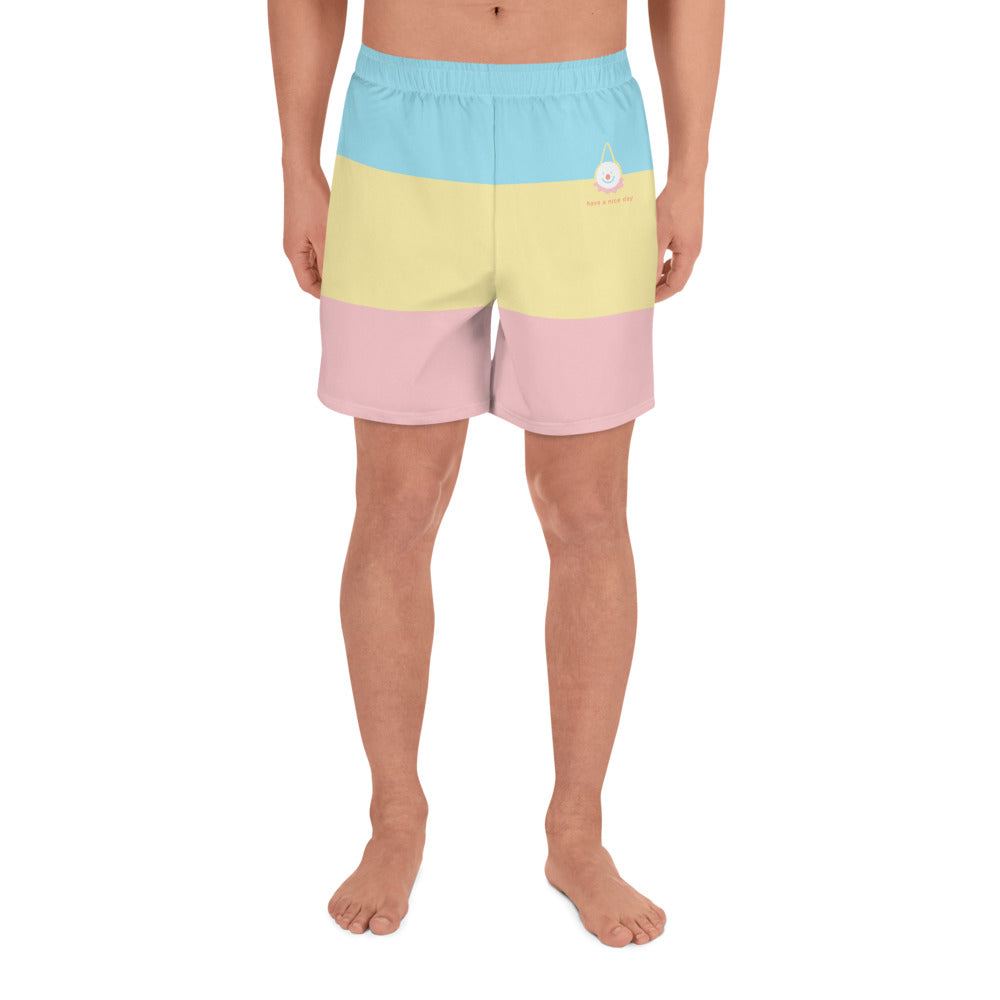 Pastel Stripe Clowncore Have a Nice Day Men's Sized Recycled Athletic Shorts 2XS - 6XL