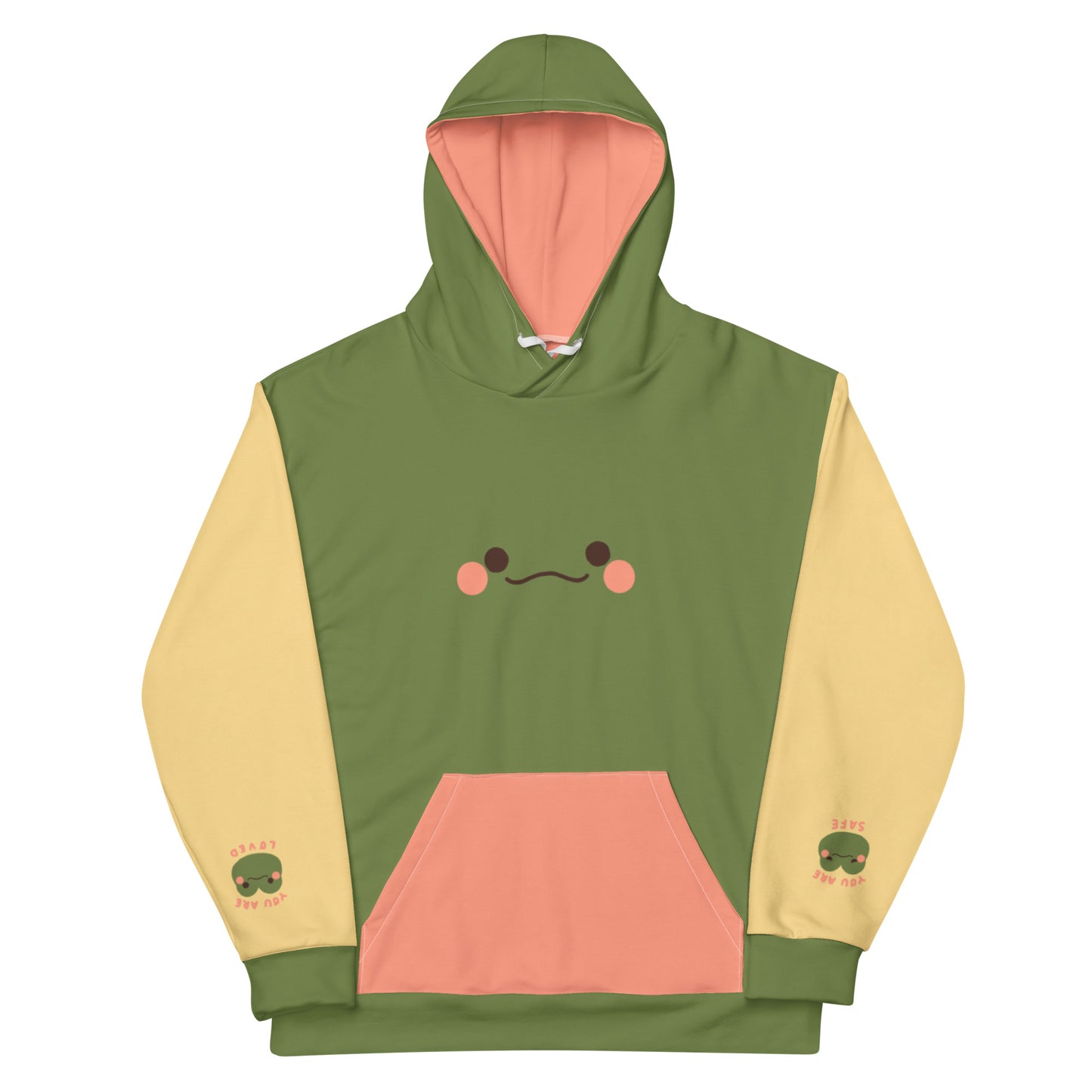 Friendly Frog - You are Safe, You are Loved Writing on the Sleeves 2XS - 6XL Unisex Hoodie