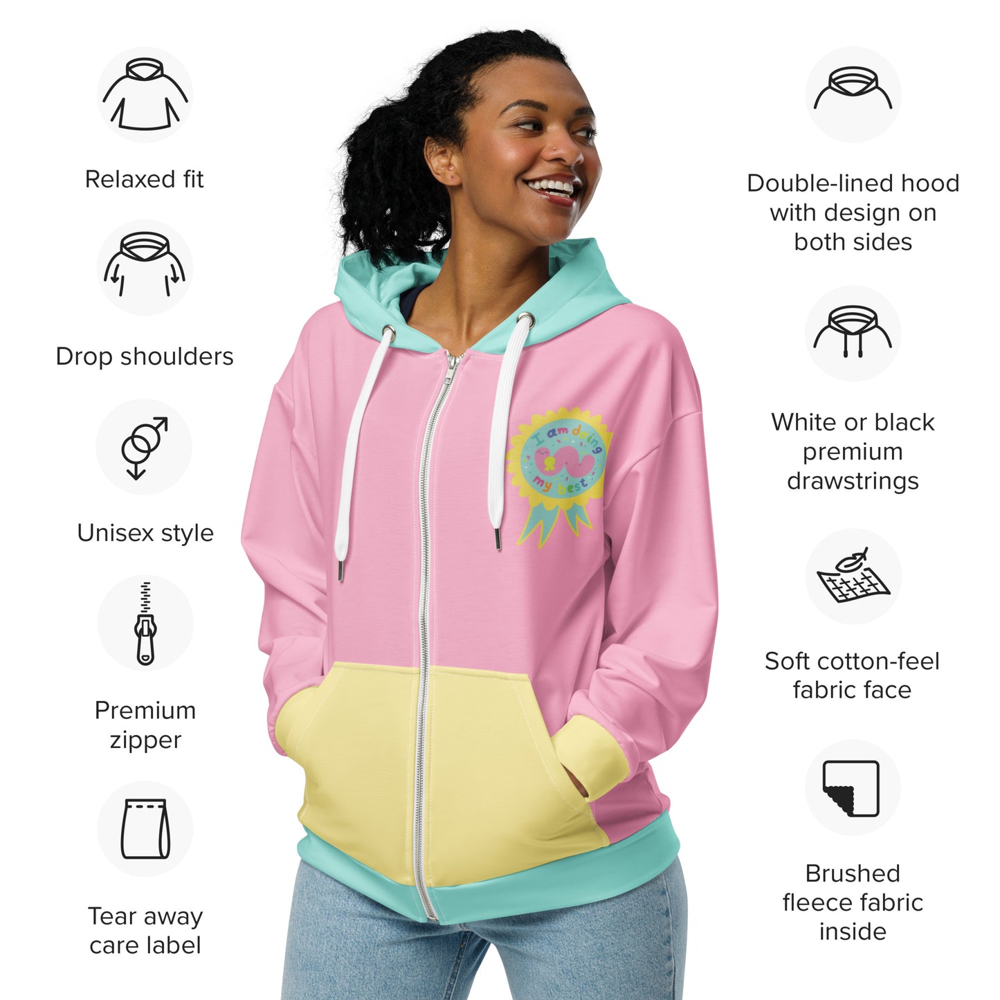 Doing My Best Cute Pastel Unisex zip hoodie 2XS - 6XL