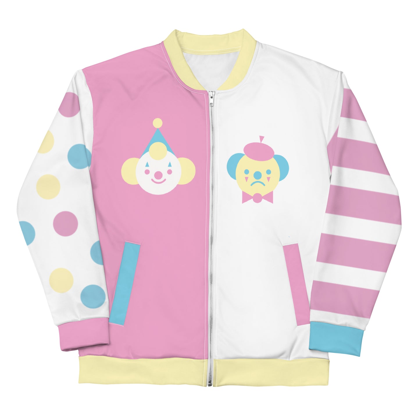 Palhaço vs Mime Clowncore Pastel Colorblock Candy Colorway Jaqueta bomber unissex XS - 3XL