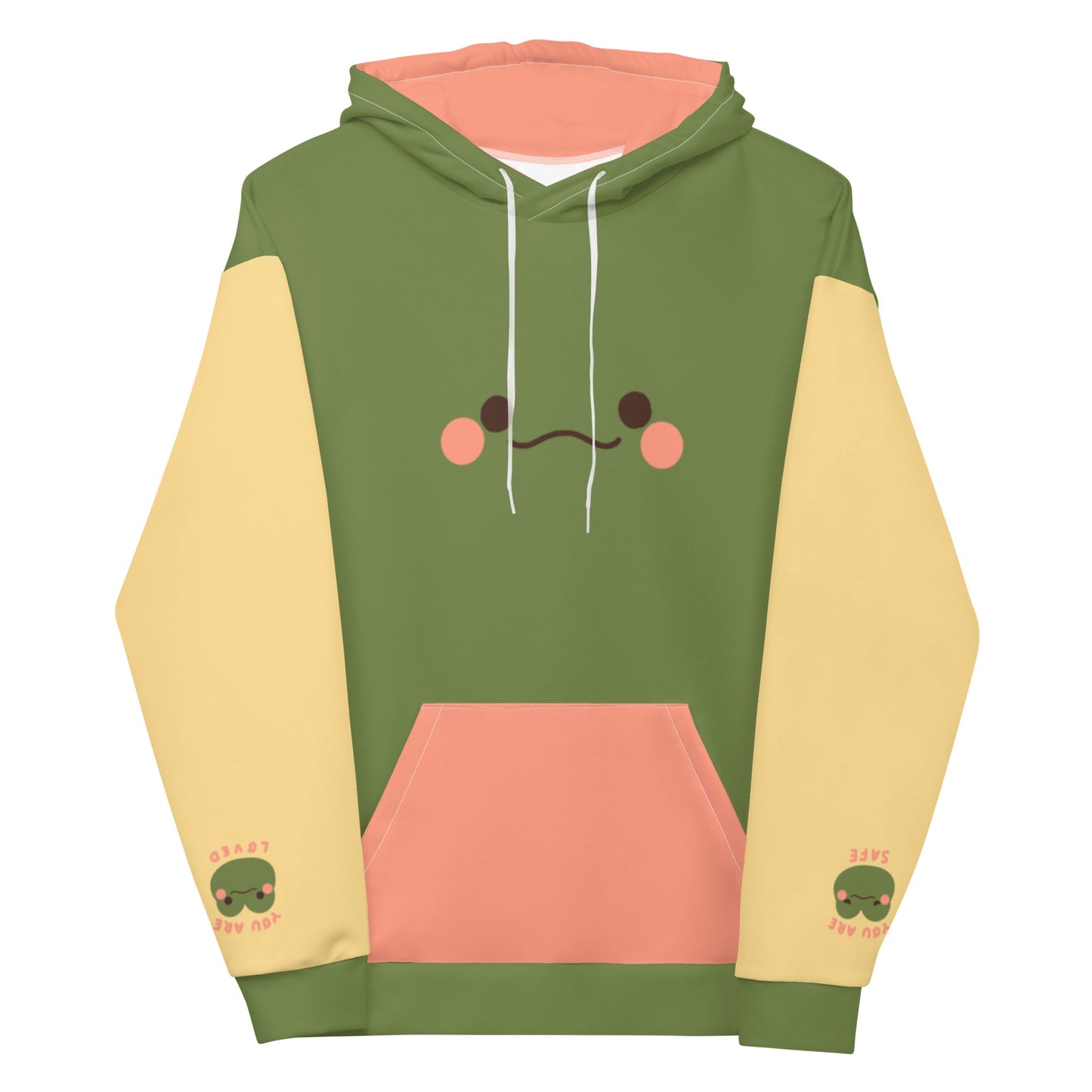 Friendly Frog - You are Safe, You are Loved Writing on the Sleeves 2XS - 6XL Unisex Hoodie