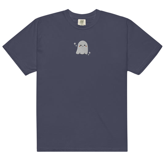 Cute Little Ghost Embroidered Men’s sized garment-dyed Comfort Colors heavyweight t-shirt S - 3XL
