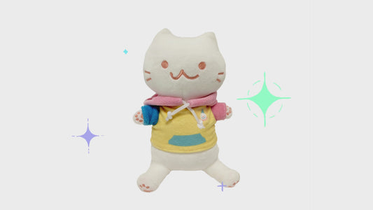 Noodlecat Plushie with Removable Pastel Clown Hoodie