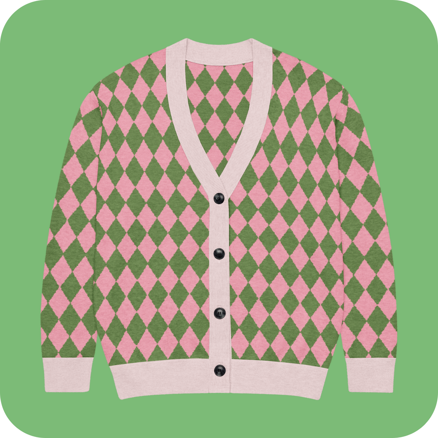 Popular Pink and Green Knitted Cardigan 2XS - 3XL