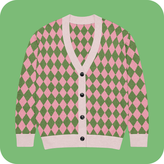Popular Pink and Green Knitted Cardigan 2XS - 3XL