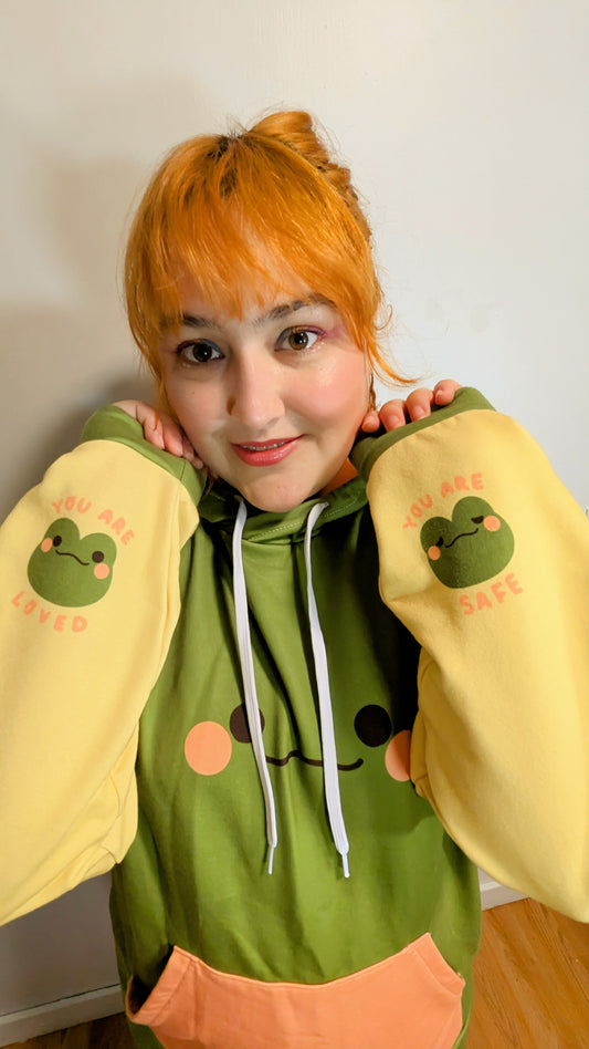 Friendly Frog - You are Safe, You are Loved Writing on the Sleeves 2XS - 6XL Unisex Hoodie