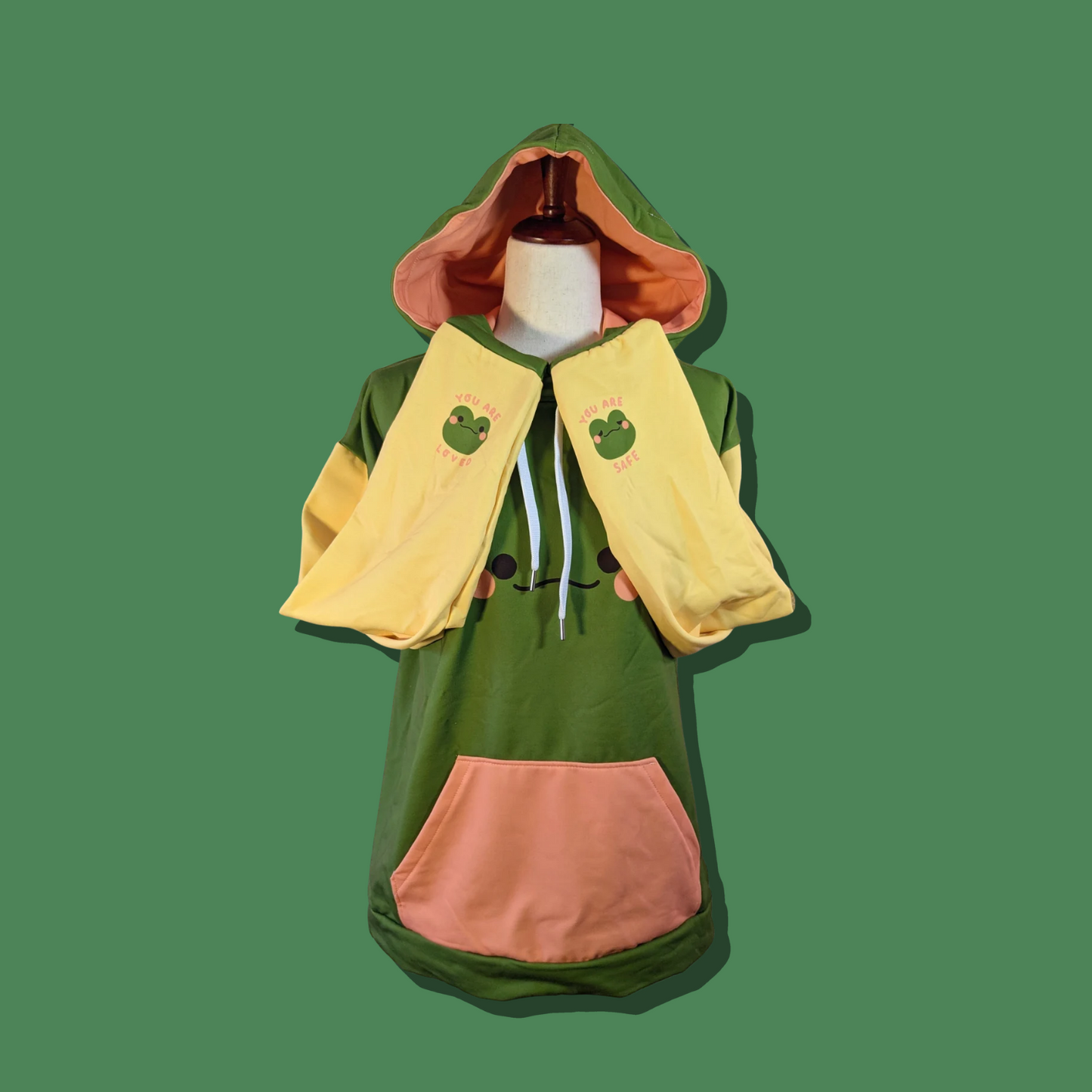 Friendly Frog - You are Safe, You are Loved Writing on the Sleeves 2XS - 6XL Unisex Hoodie