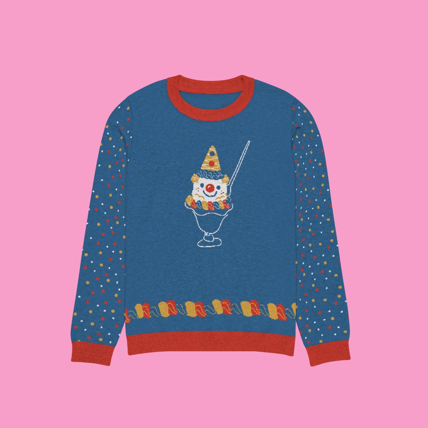 Ice Cream Clown (with sprinkle sleeves) Knitted crew neck sweater 3XS - 3XL