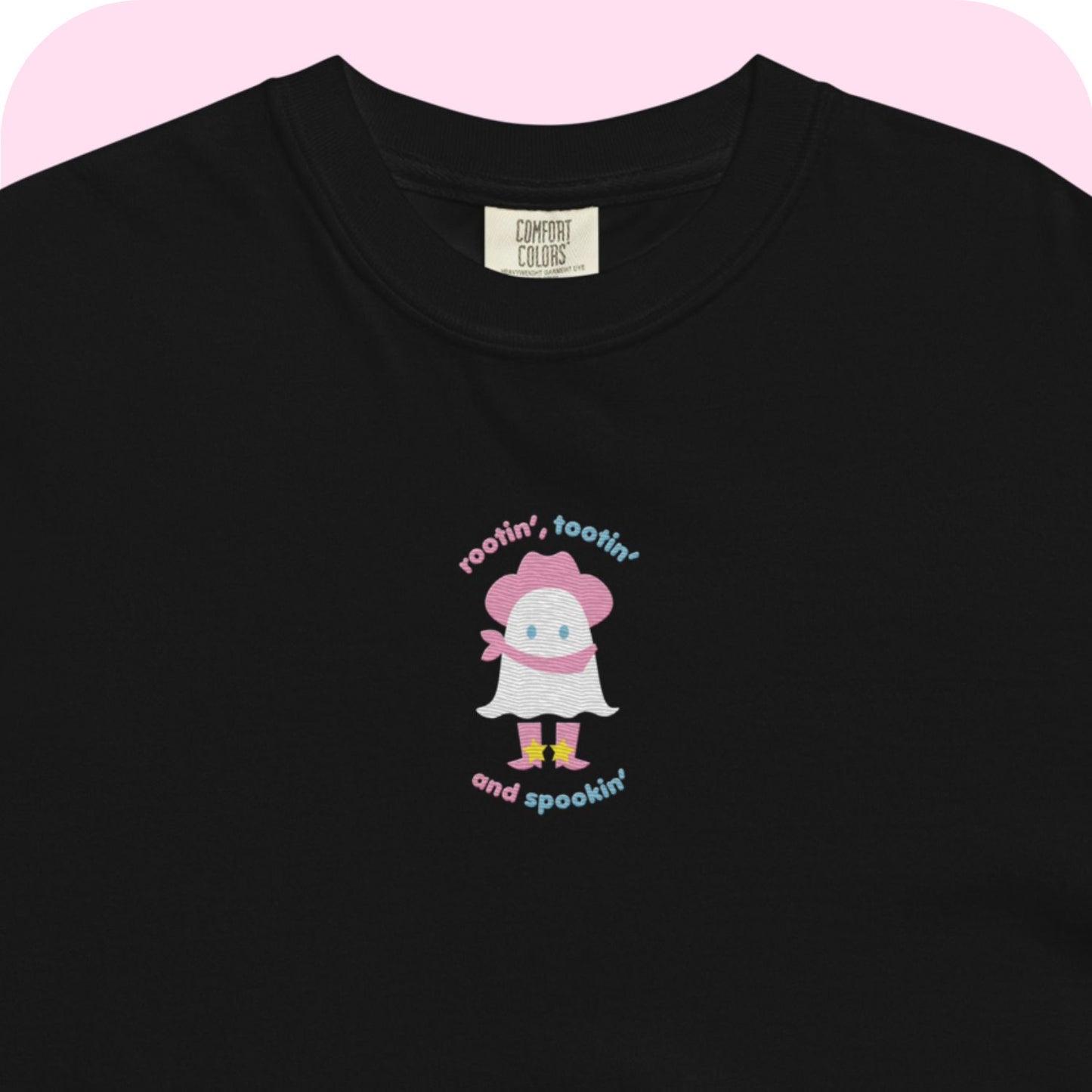 Rootin Tootin e Spookin Bonito e Assustador Conforto Cores Cowboy Ghost camiseta tingida de peso pesado S - 3XL