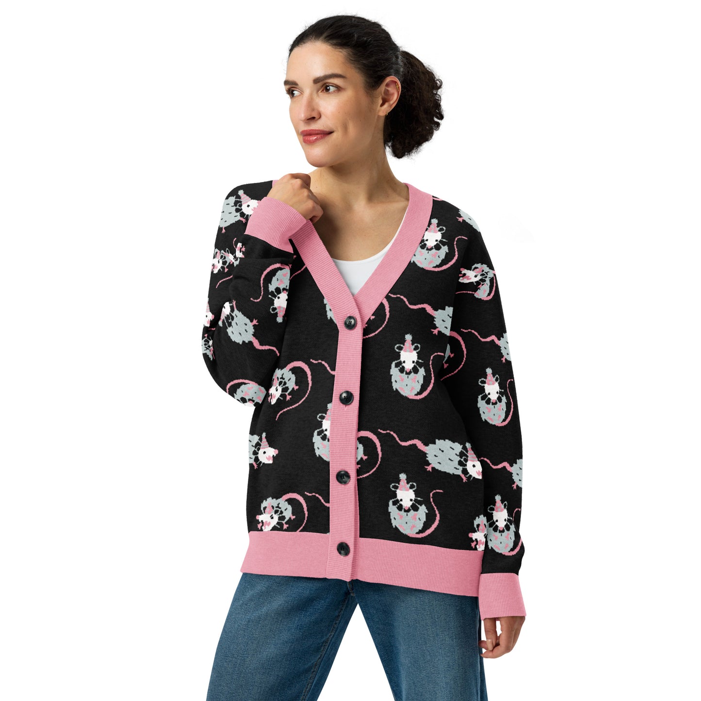 Pastel Goth Opossum Clown Knitted Clowncore Cardigan | Pastel Goth Clown Fashion