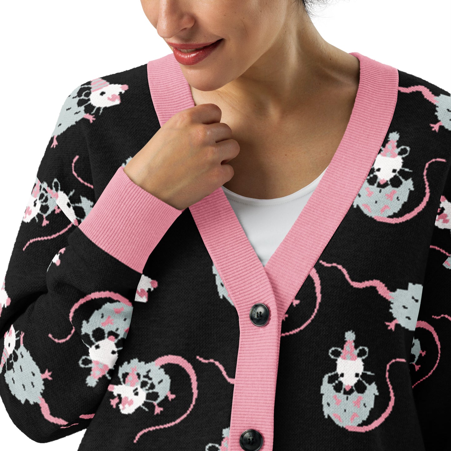 Pastel Goth Opossum Clown Knitted Clowncore Cardigan | Pastel Goth Clown Fashion