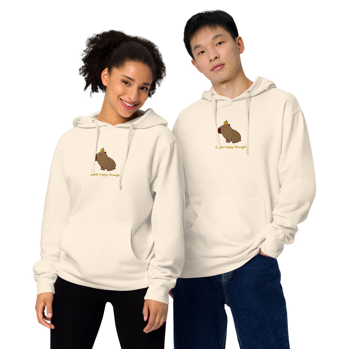 Cute Capybara Embroidered Think Cappy Thoughts Unisex midweight hoodie S -2XL
