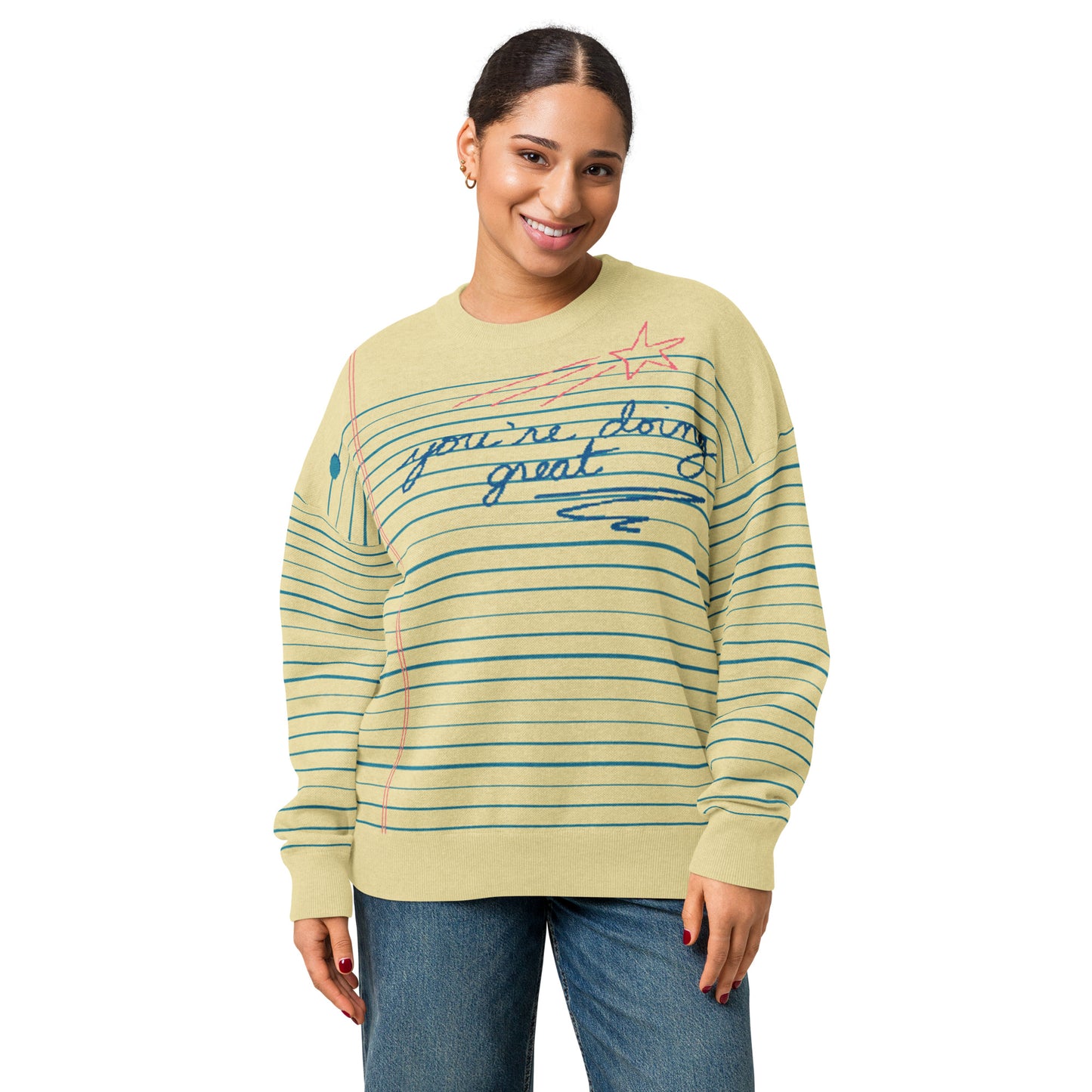 Yellow Notebook Paper Sweater You're Doing Great | Teacher Gift | Relaxed fit knitted crew neck sweater