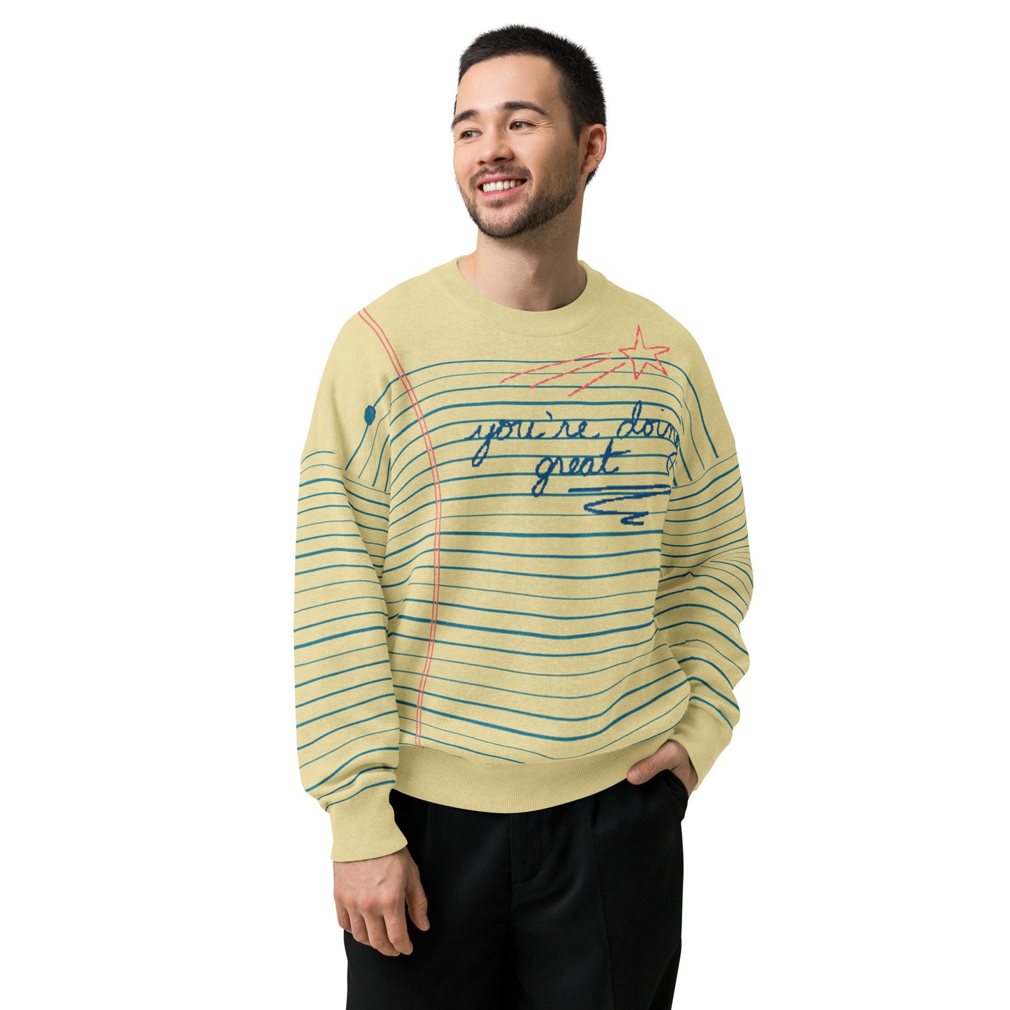 Yellow Notebook Paper Sweater You're Doing Great | Teacher Gift | Relaxed fit knitted crew neck sweater
