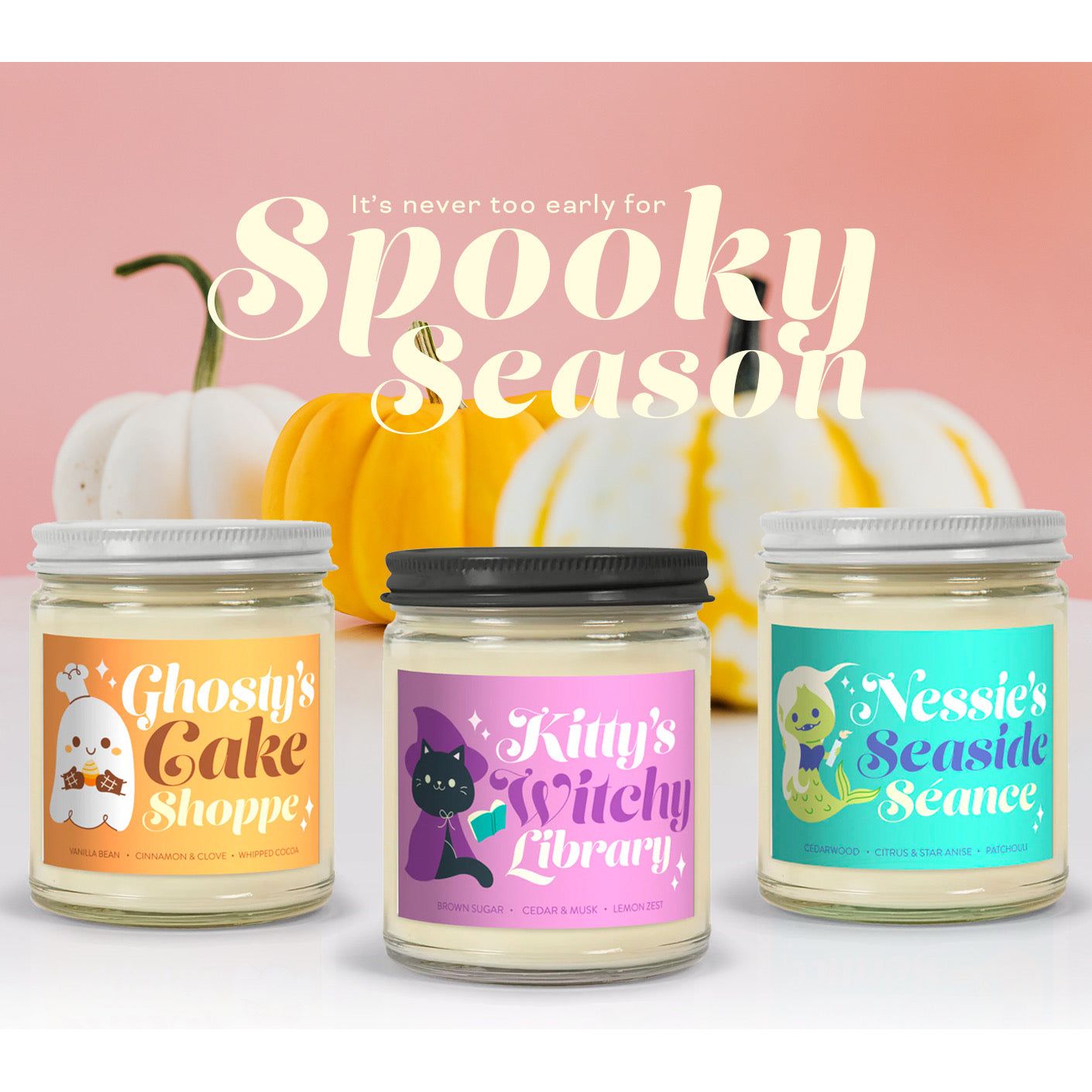 Ghosty’s Cake Shoppe Vanilla Bean Cinnamon and Clove Cute Halloween Candle