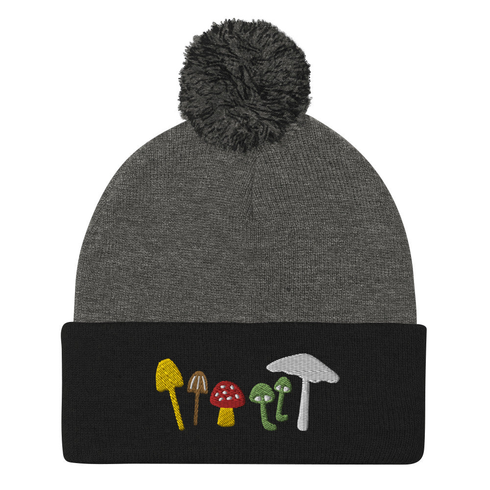 Mushroom Squad Embroidered Pom-Pom Beanie
