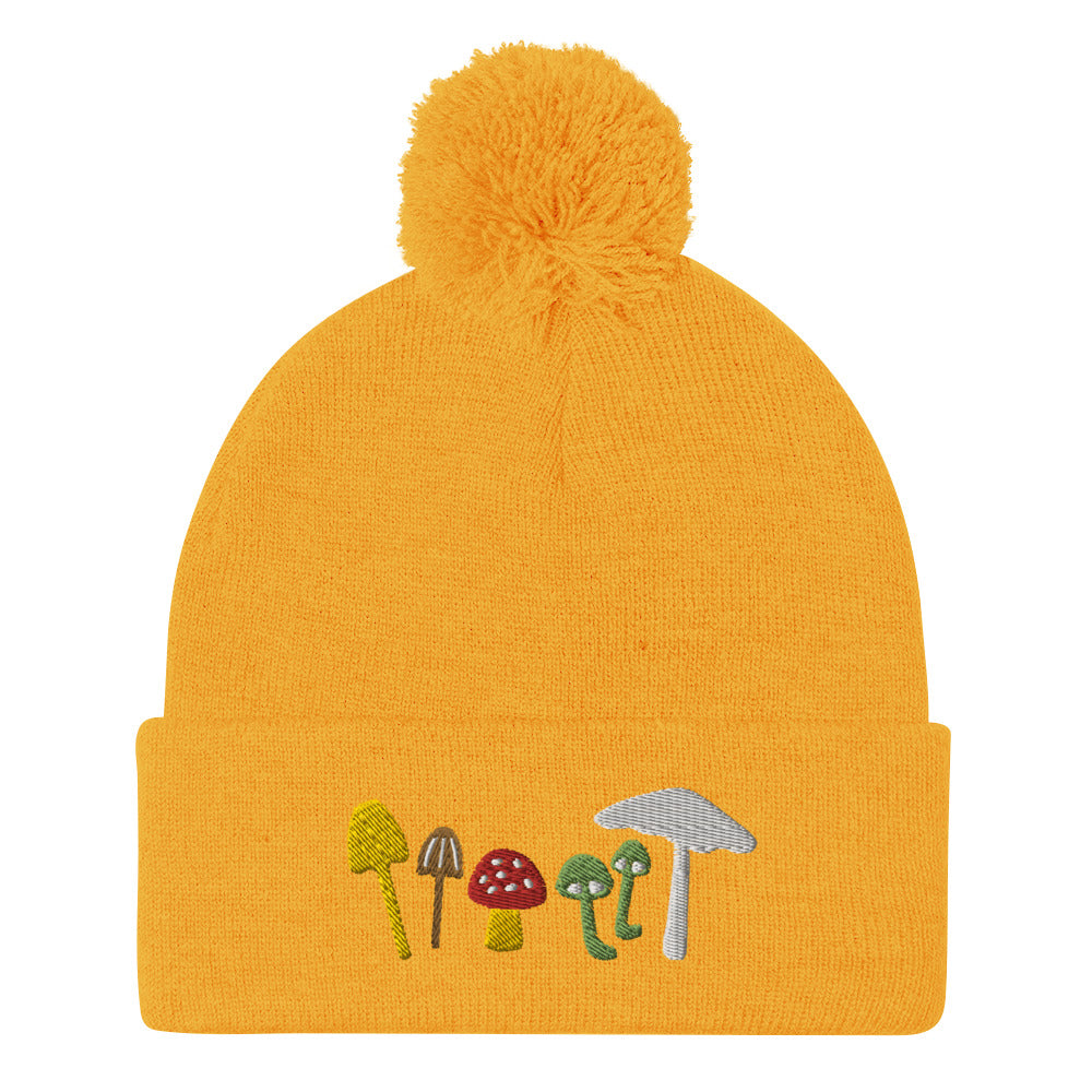 Mushroom Squad Embroidered Pom-Pom Beanie