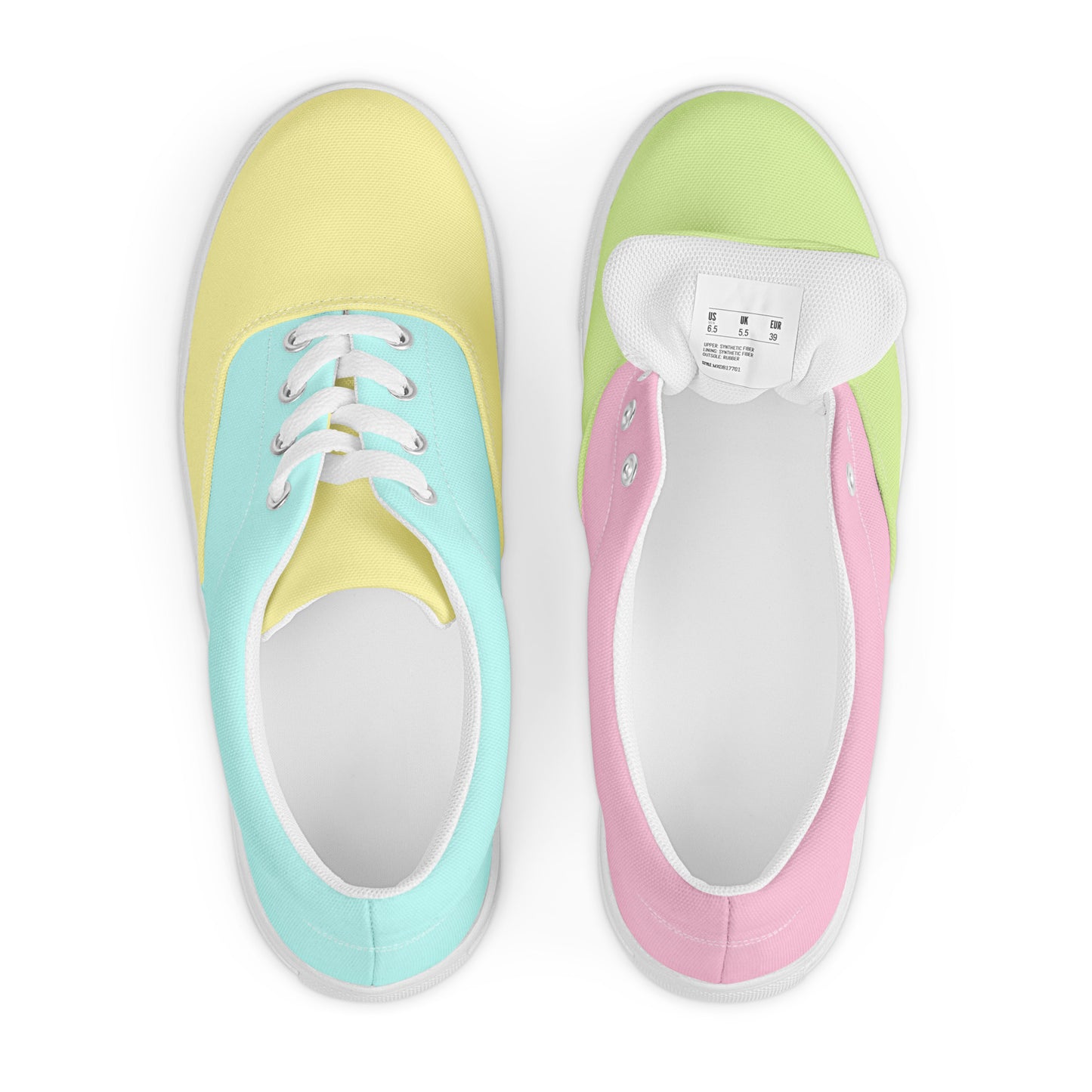 Pastel Rainbow Mismatched Women’s Sized lace-up canvas shoes (Shoe sizes 5 - 12)