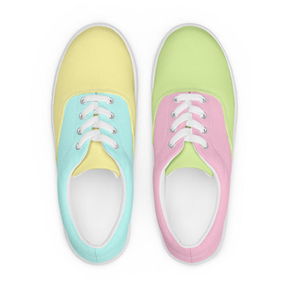 Pastel Rainbow Mismatched Women’s Sized lace-up canvas shoes (Shoe sizes 5 - 12)